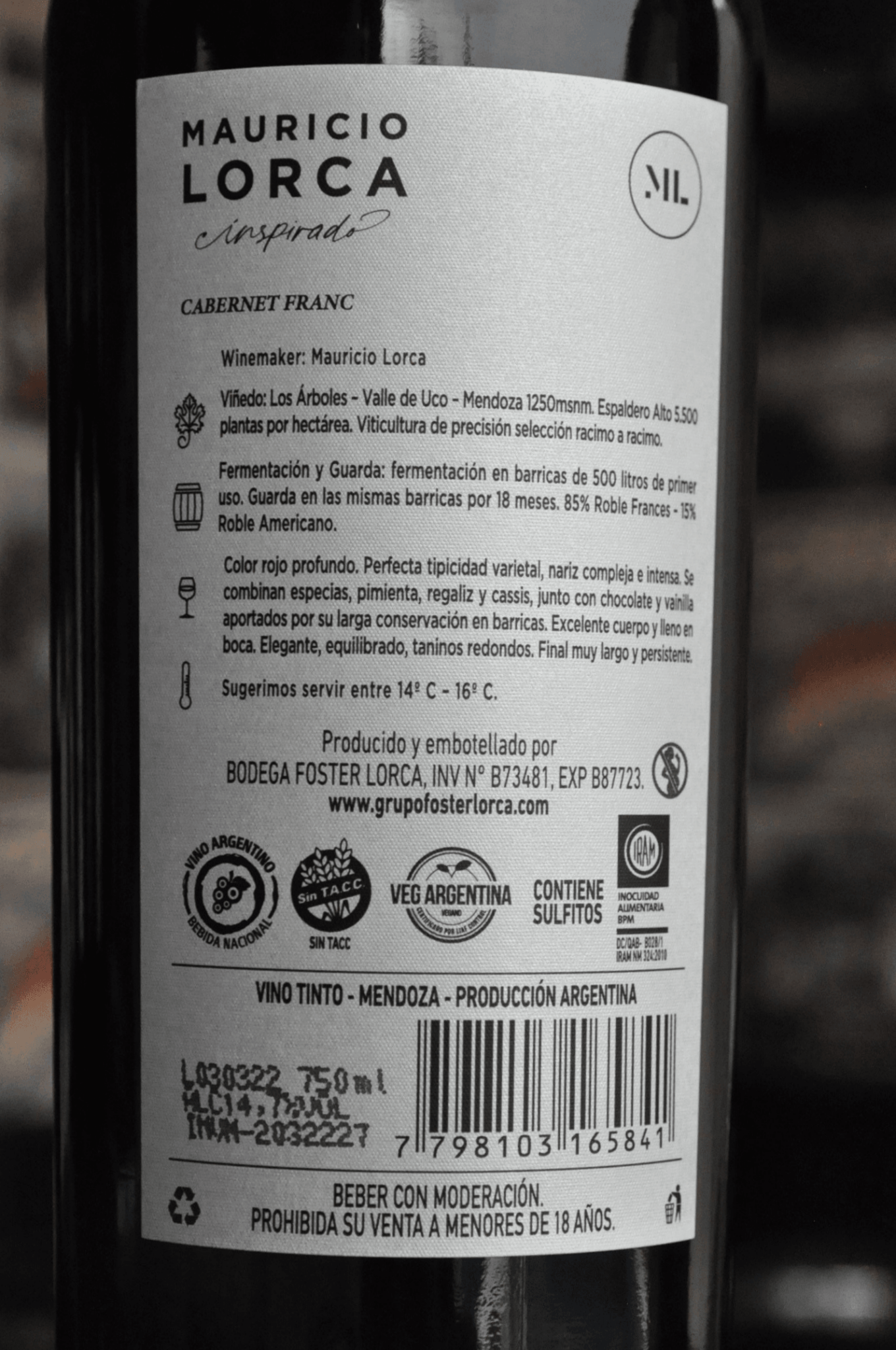 Mauricio Lorca Inspirado Cabernet Franc 2019 - BebaVino