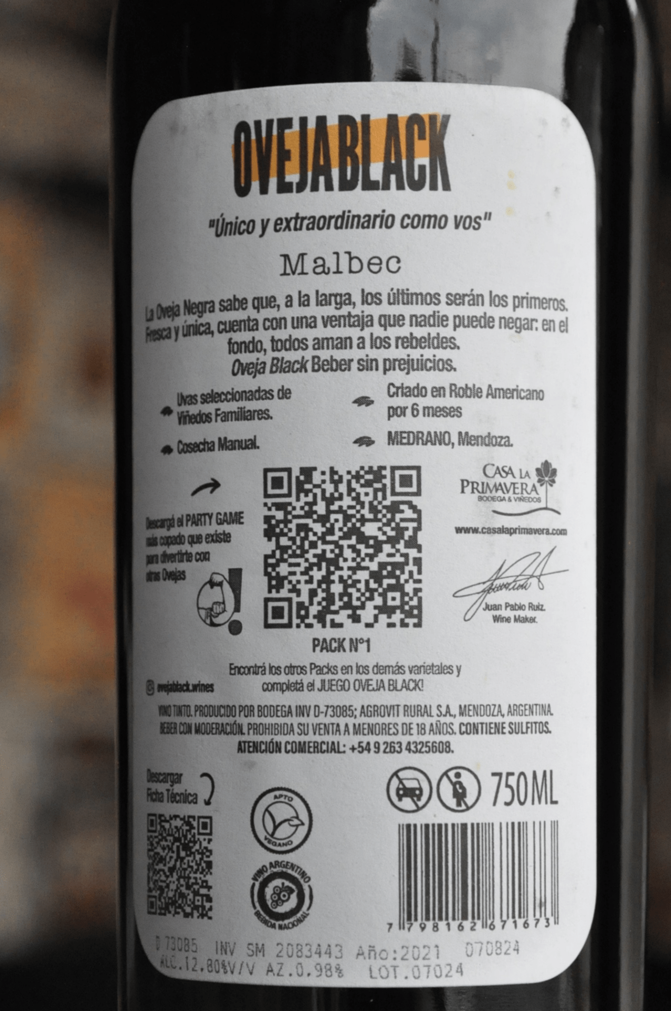 OvejaBlack Malbec 2022 - BebaVino