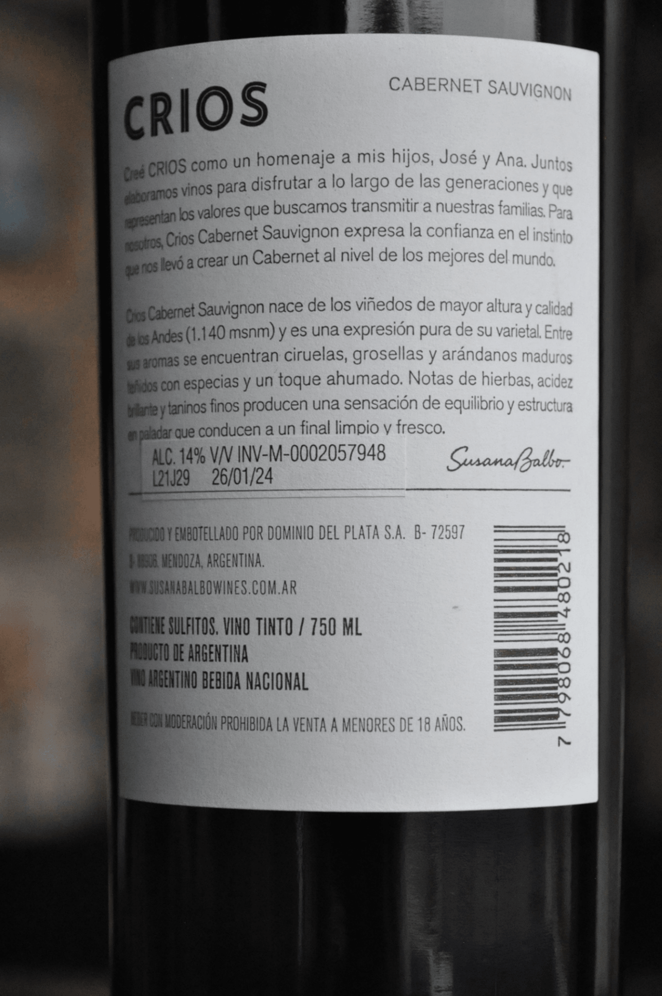 Susana Balbo Crios Cabernet Sauvignon 2022 - BebaVino