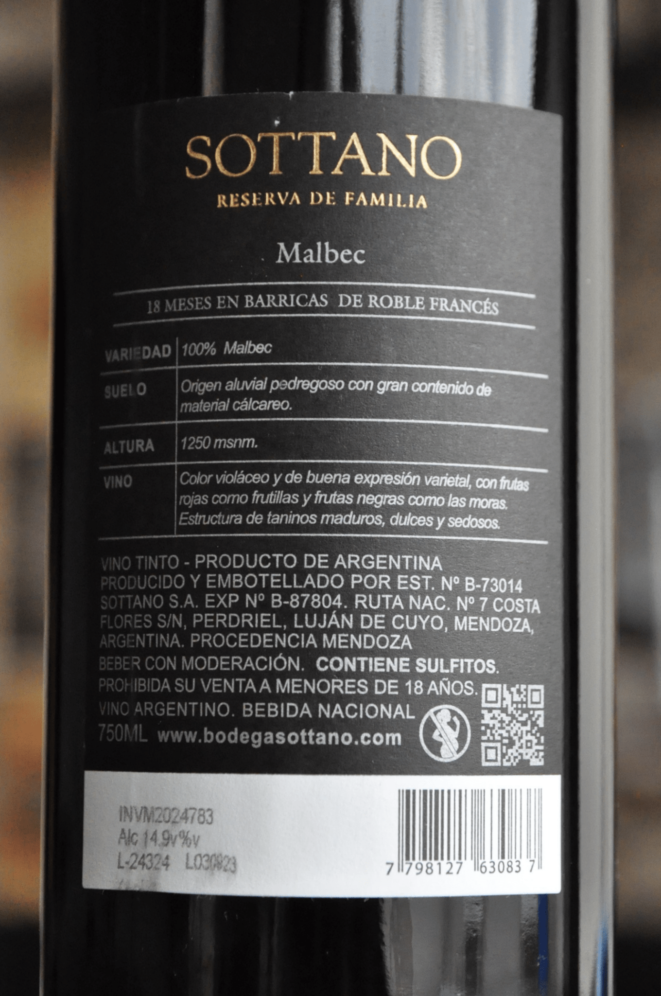 Reserva de Familia Sottano 18 Meses - Malbec 2022 - BebaVino