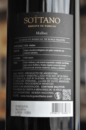 Reserva de Familia Sottano 18 Meses - Malbec 2022 - BebaVino